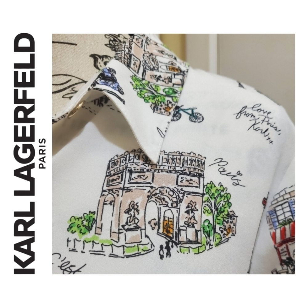 PARIS KARL LAGERFELD PARIS Mixed Print Long-Sleeve Button Down Shirt Sz